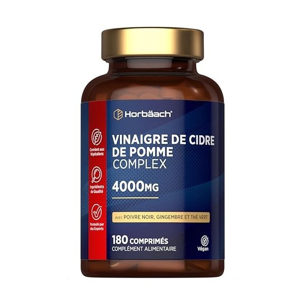 Vinaigre de Cidre 4000mg | 180 Gélules Vegan | Hautement dosé | Haute Dose de Vinaigre de Cidre de Pomme | Apple Cider Vinega