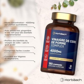 Vinaigre de Cidre 4000mg | 180 Gélules Vegan | Hautement dosé | Haute Dose de Vinaigre de Cidre de Pomme | Apple Cider Vinega
