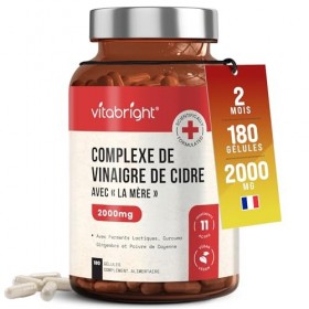 Vinaigre de Cidre de Pomme VitaBright | 2000 mg par Dose | 180 Gélules Véganes | Apple Cider Vinegar avec la Mère, Non Filtré