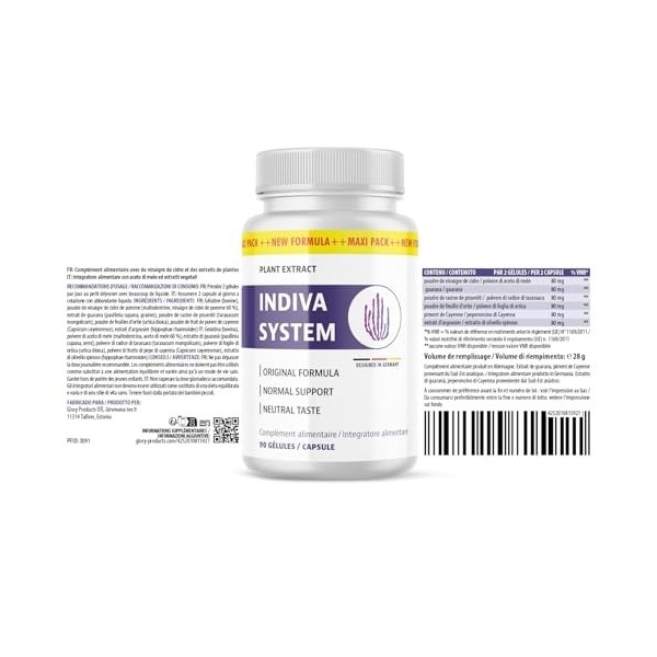 Indiva System Gélules | Pour un mode de vie sain | Goût neutre | 90 gélules