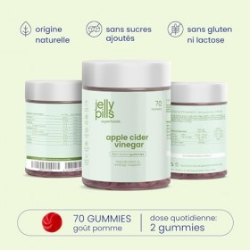 Jelly Pills Gummies Vinaigre de Cidre 1 000 mg + Chrome - 70 Gommes Végétaliennes - Sans Sucres Ajoutés - Saveur Pomme Nature