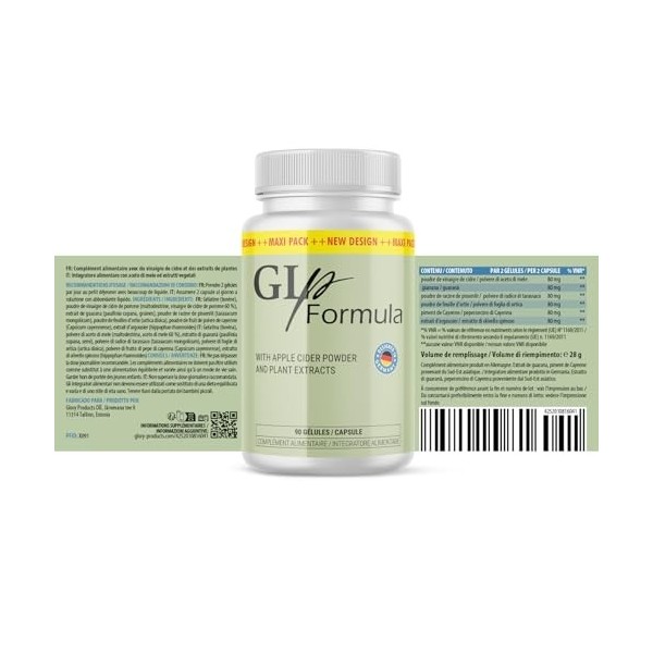 GLp Formula Gélules | Avec du vinaigre de cidre et des extraits de plantes | Goût neutre | 90 gélules