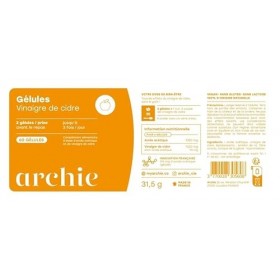 Archie, Gélules Vinaigre de Cidre Biologique, avec Acide Acétique - Naturel, vegan, sans gluten, sans sucre. Cure de 1 mois. 