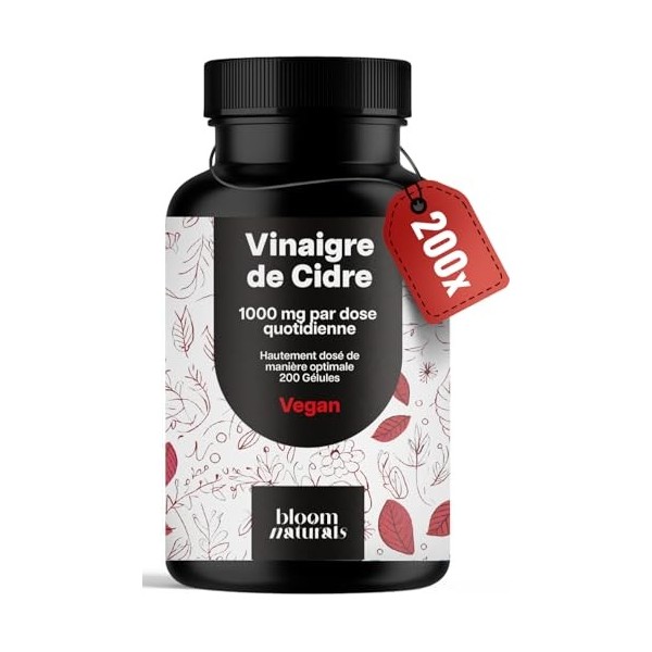 Gélules de Vinaigre de Cidre Hautement Dosées - 200 Gélules - 1000 mg par Dose Quotidienne - Vegan & Produites en Allemagne -