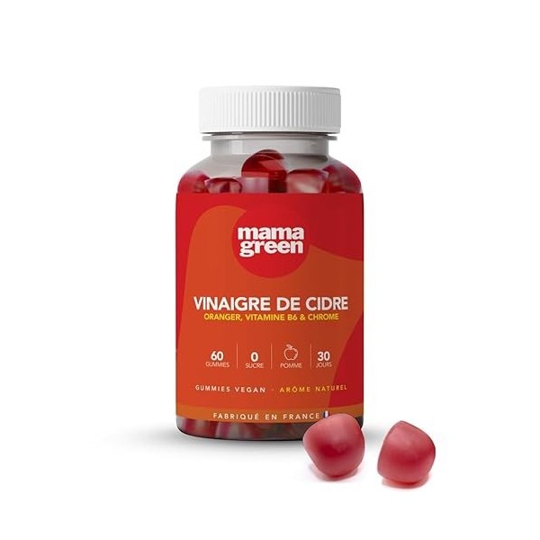 Mama Green - Gummies Vinaigre de cidre – Gestion du métabolisme - 60 gummies - Sans sucre – Sans colorants et arômes artifici