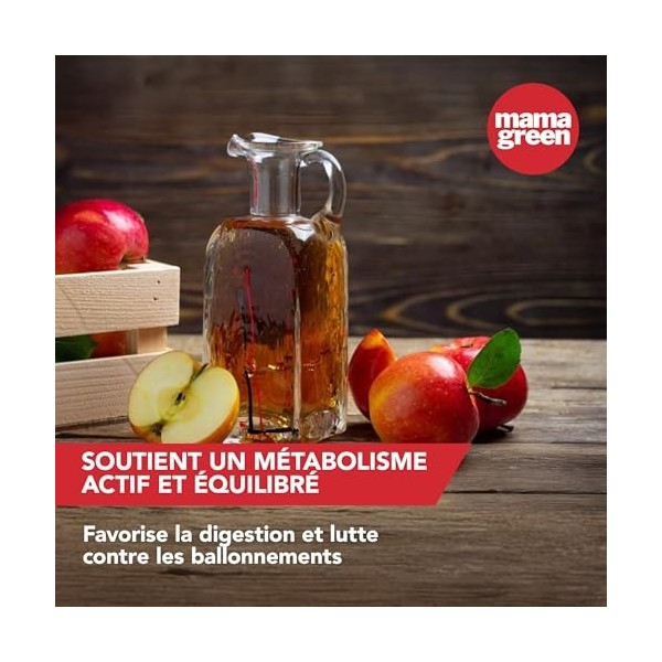 Mama Green - Gummies Vinaigre de cidre – Gestion du métabolisme - 60 gummies - Sans sucre – Sans colorants et arômes artifici