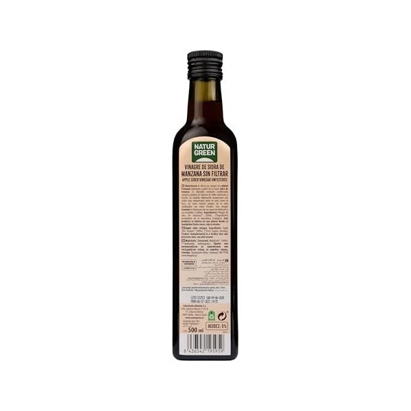 NATURGREEN VINAGRE DE SIDRA DE MANZANA – soin conçu pour une utilisation régulière, contenance 500 ml, peut être utilisé régu