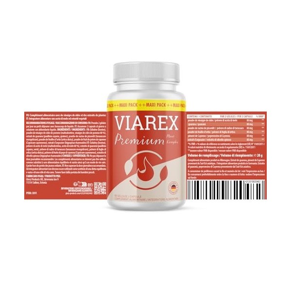 Viarex Premium Gélules | Association réfléchie d’ingrédients sélectionnés | Boîte maxi pratique pour une utilisation prolongé