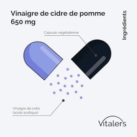 Vitaler’s Vinaigre de Cidre 650 mg – 60 gélules, Cure 2 Mois, Vegan, Sans Conservateurs, Composition Pure