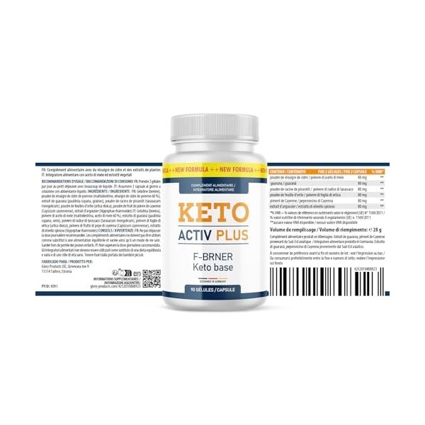 Keto Activ Plus | Pour les personnes ayant un mode de vie sain | Facile à utiliser | 90 gélules par boîte