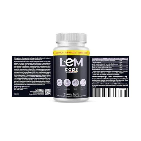 Lean Caps | au vinaigre de cidre et aux extraits de plantes | pour hommes et femmes | 90 capsules par boîte