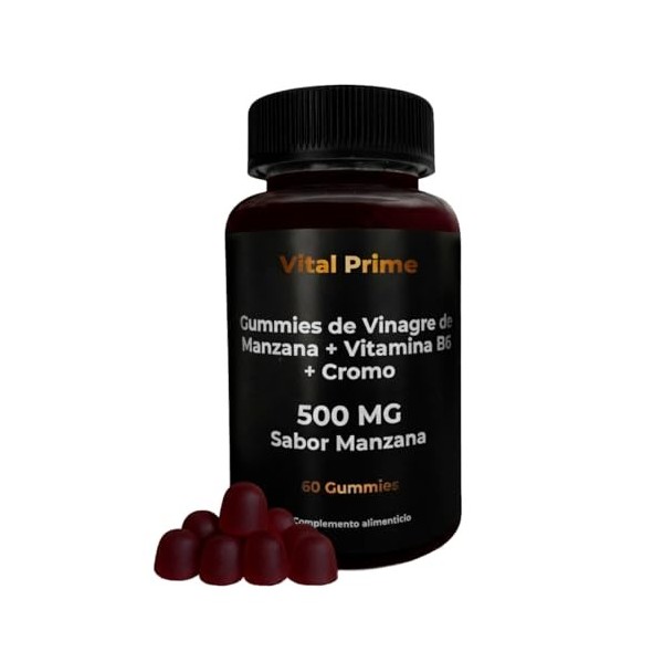 VITAL PRIME Gummies au Vinaigre de Cidre 500MG avec Vitamine B6 + Chrome 60 Gummies | Gommes au Vinaigre de Cidre Goût Pomme