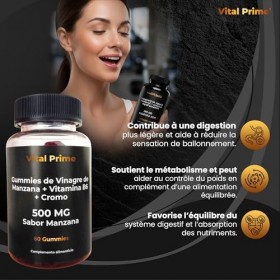 VITAL PRIME Gummies au Vinaigre de Cidre 500MG avec Vitamine B6 + Chrome 60 Gummies | Gommes au Vinaigre de Cidre Goût Pomme