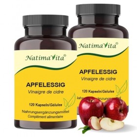 Vinaigre de cidre de pomme en gélules - 1000 mg par jour - 2 x 120 capsules vegan - Soutient le métabolisme et l’élimination 