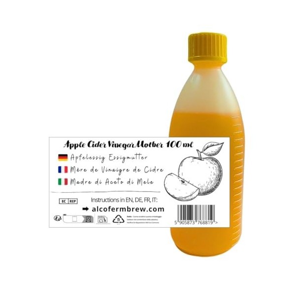 Mère de Vinaigre de Cidre 100 ml, Culture Naturelle de Fermentation, Vinaigre Maison DIY, Jusqu’à 50 L