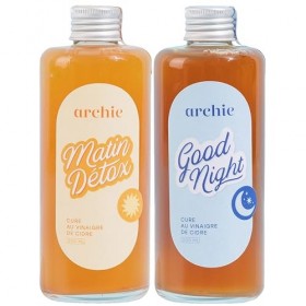 Archie, Pack Cures Matin et Nuit, Vinaigre de cidre - Détox, Sommeil, Glycémie, Digestion, Ballonnements, Stress. Made in Fra