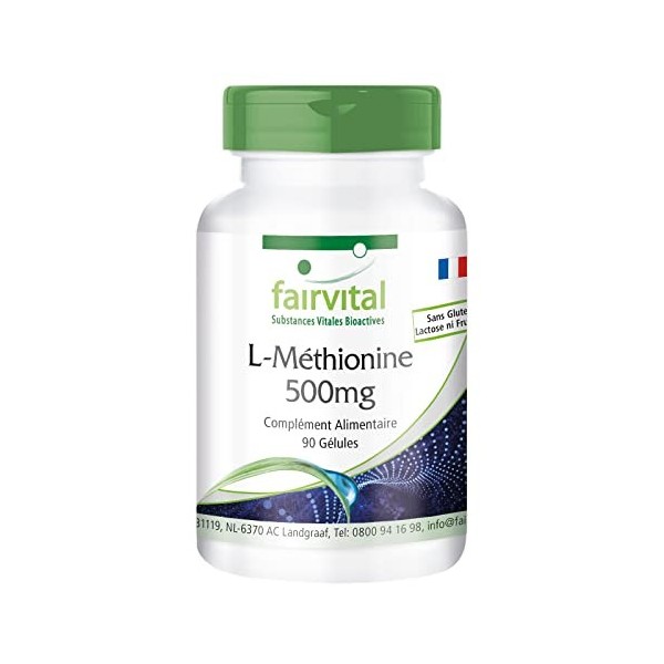 Fairvital | L-Méthionine 500mg - HAUTEMENT DOSÉ - VEGAN - 90 Gélules - Acide Aminé