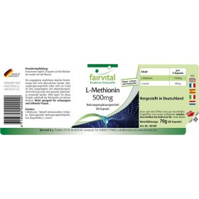 Fairvital | L-Méthionine 500mg - HAUTEMENT DOSÉ - VEGAN - 90 Gélules - Acide Aminé
