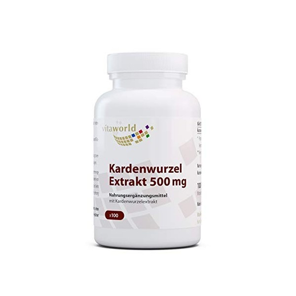 Vita World Pack de 3 Racine de cardère extrait 500mg 3 x 100 Capsules Made in Germany