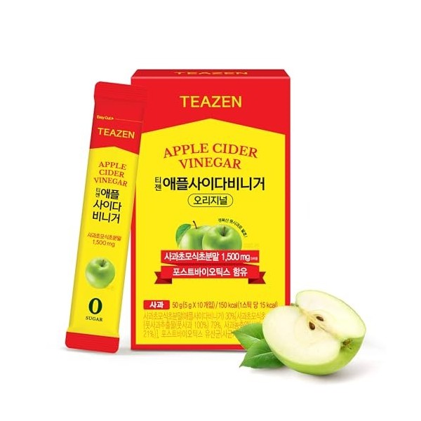 TEAZEN - Vinaigre de Cidre de Pomme Sans Sucre – Boisson instantanée au thé vert – 10 sachets – Sans sucre, végétalien, faibl
