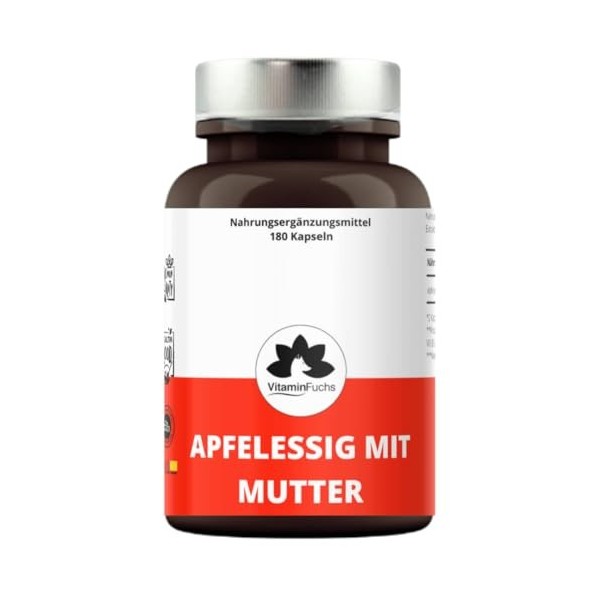 Capsules de vinaigre de cidre avec mère – 180 capsules véganes – poudre de vinaigre de cidre avec extrait de mère – Apple Cid