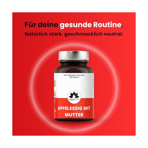 Capsules de vinaigre de cidre avec mère – 180 capsules véganes – poudre de vinaigre de cidre avec extrait de mère – Apple Cid