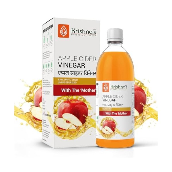 Krishnas Apple Cider Vinegar 1000 ml | Raw, Unfiltered, Unpasteurized | with the Mother