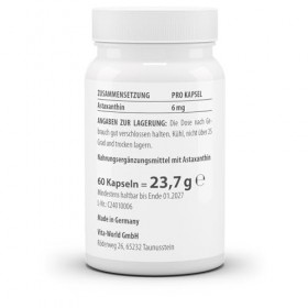 Vitaworld Astaxanthine 6mg production 60 Veg Capsules Pharmaceutical 100% naturel, sans additifs de Haematococcus pluvialis