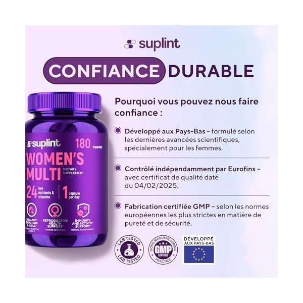 Multivitamines et Minéraux Femme Haute Puissance – Complexe A–Z avec Vitamine B6, Fer, Zinc & Vitex – 180 Gélules – Complémen...