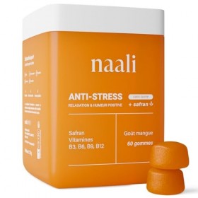 Naali Gummies Anti Stress Safran Vitamines B3 B6 B9 B12 – 60 Gommes - Fatigue, Soutien de l’Humeur, Énergie Mentale – Sans Su