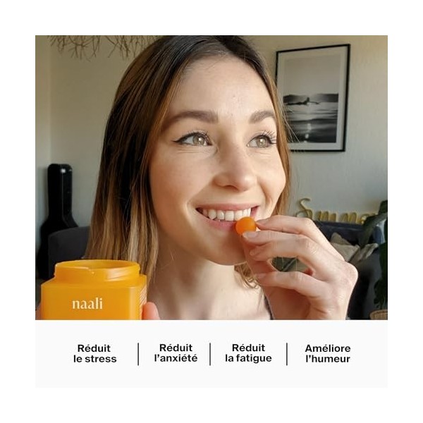 Naali Gummies Anti Stress Safran Vitamines B3 B6 B9 B12 – 60 Gommes - Fatigue, Soutien de l’Humeur, Énergie Mentale – Sans Su...