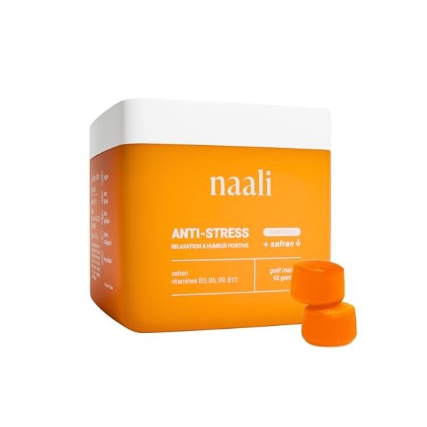 Naali Gummies Anti Stress Safran Vitamines B3 B6 B9 B12 – 60 Gommes - Fatigue, Soutien de l’Humeur, Énergie Mentale – Sans Su...