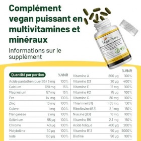 Multivitamines et minéraux vegan – Source renforcée de vitamine C, vitamine k2, B12 et fer - 180 pilules vegan multivitamines...