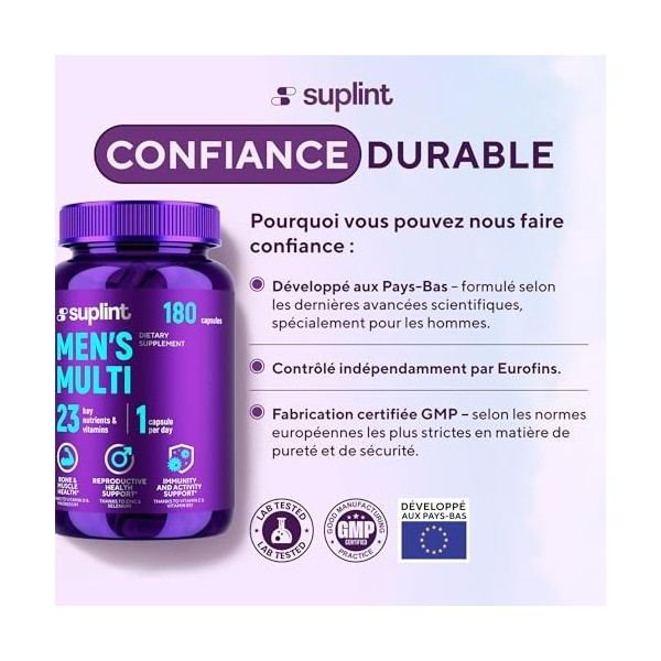 Multivitamines Homme Haute Puissance - Complexe A-Z Vitamines, Minéraux et Compléments - 180 Gélules pour 180 Jours - Énergie...