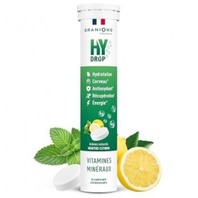 GRANIONS HYDROP Menthe Citron – Pastilles Hydratation SANS SUCRES – Électrolytes Hydratation – Vitamines & Minéraux – Magnési