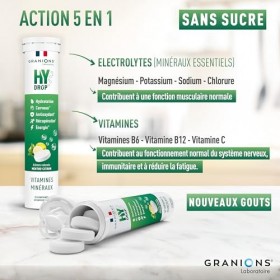 GRANIONS HYDROP Menthe Citron – Pastilles Hydratation SANS SUCRES – Électrolytes Hydratation – Vitamines & Minéraux – Magnési