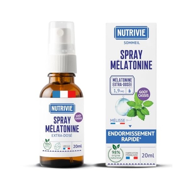 Spray Mélatonine 1,9 mg - Endormissement Rapide & Sommeil Réparateur - Enrichi en Mélisse française - Effet Immédiat - 20 ml 