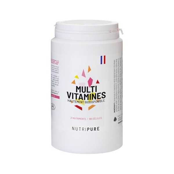 Nutripure | Multivitamines et Minéraux 21 Nutriments Essentiels | Vitamines A, C, D, B1, B2, B3, B6, B9, B12, Magnesium, Zinc...