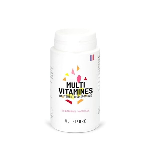Nutripure | Multivitamines et Minéraux 21 Nutriments Essentiels | Vitamines A, C, D, B1, B2, B3, B6, B9, B12, Magnesium, Zinc...
