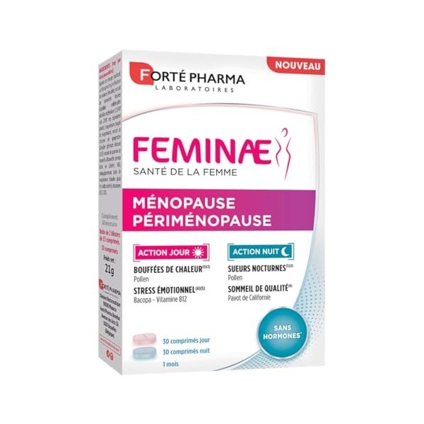 Forté Pharma - Feminae Ménopause Périménopause - Sans hormones - Bouffee de chaleur, équilibre hormonal, fatigue - Pollen, bê