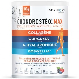 GRANIONS CHONDROSTEO+ MAX COLLAGENE 225g, Collagene et Acide Hyaluronique + Curcuma + Boswellia - Articulations, Muscle, Tend