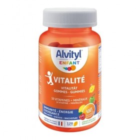 Alvityl - Gommes Vitalité MAXI FORMAT - 8 vitamines et 2 minéraux – Saveurs naturelles de fruit - Dès 4 ans - 120 gommes