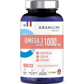 OMEGA 3 1000 mg GRANIONS | Huile de Poisson Sauvage EPAX -Haute Concentration Omega 3 DHA EPA + Vitamine E - Complément Alime