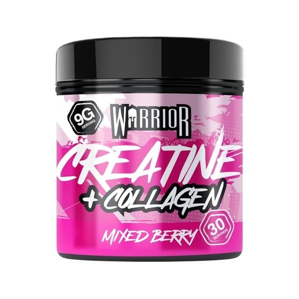 Warrior Créatine Monohydrate + Collagène Hydrolysé 270 g – 30 Portions – Supplément Sportif pour Récupération Musculaire et A