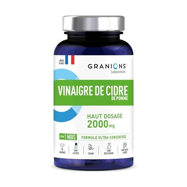 GRANIONS - Vinaigre de Cidre de Pomme 2000 MG - Coupe Faim & Perte de Poids - Probiotique Naturel - Vinaigre de Cidre Perte d