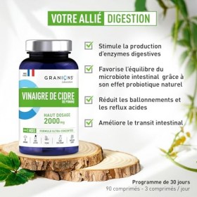 GRANIONS - Vinaigre de Cidre de Pomme 2000 MG - Coupe Faim & Perte de Poids - Probiotique Naturel - Vinaigre de Cidre Perte d