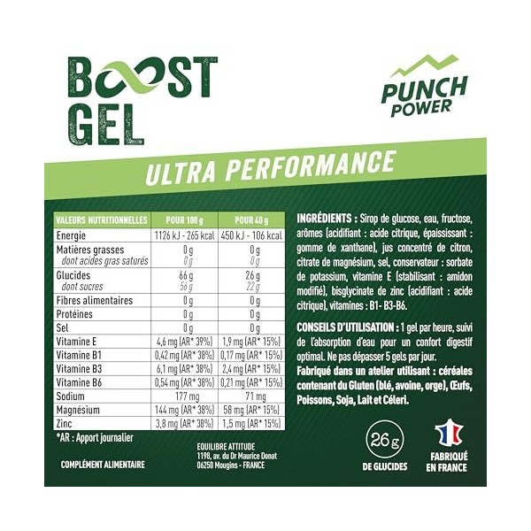 Punch Power Gel boost Longue distance pendant leffort pour donner de lénergie dans la durée durant vos efforts, Glucose et 