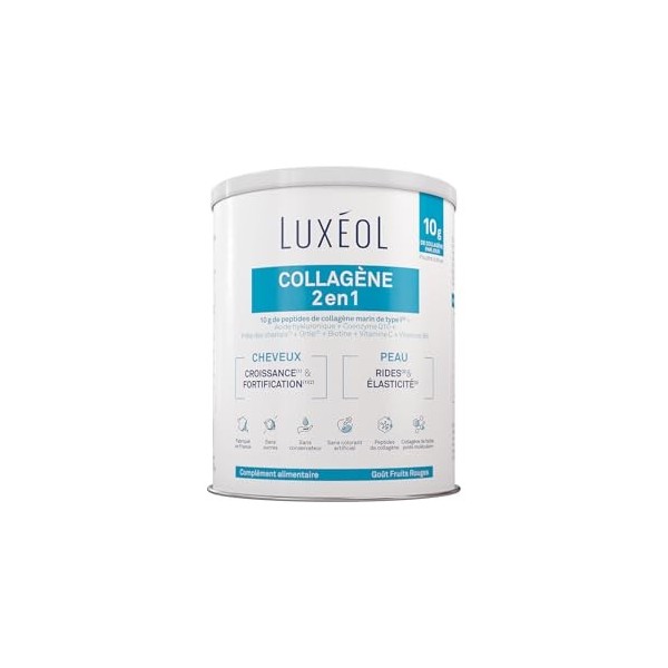 Luxéol - Collagène 2 en 1 - Complément Alimentaire - Croissance 1 & Fortification 1 2 - Rides 3 & Elasticité 3 - 10 g Co Mult...