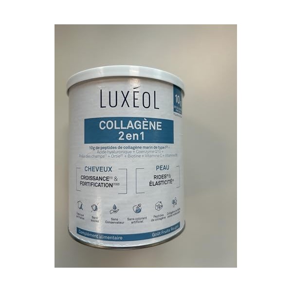 Luxéol - Collagène 2 en 1 - Complément Alimentaire - Croissance 1 & Fortification 1 2 - Rides 3 & Elasticité 3 - 10 g Co Mult...