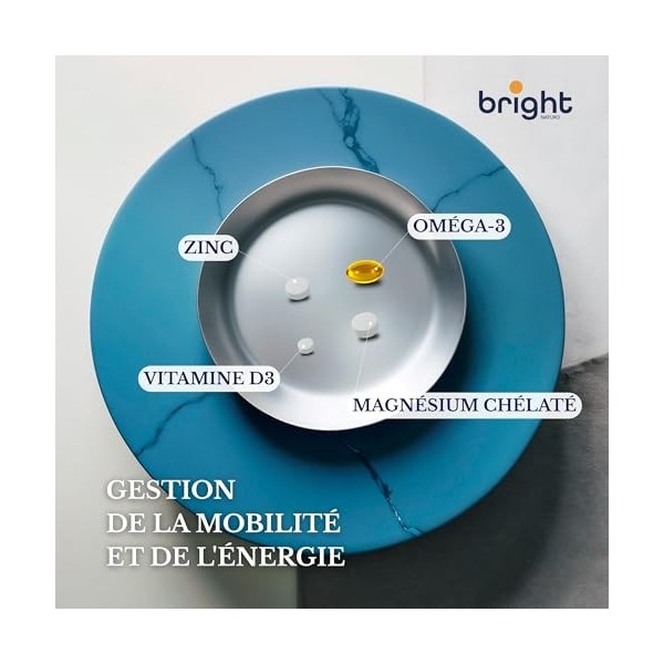 Zinc Omega 3 Magnésium Vitamine D | 100% naturel | Set de vitamines de Bright Naturo
